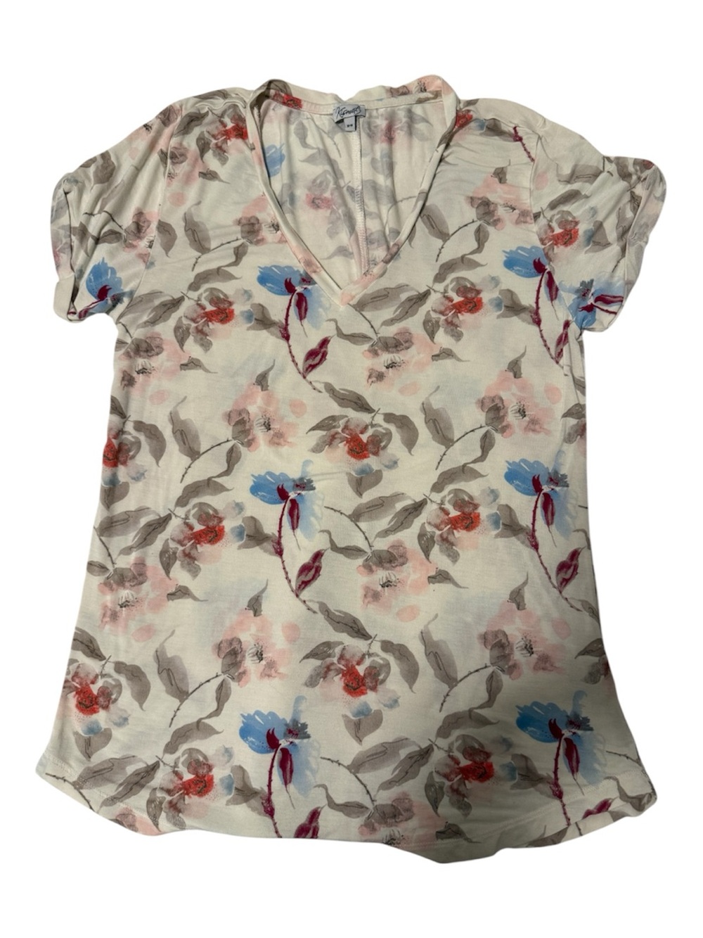Kismet Floral V-Neck Short Sleeve Tee Medium Watercolor Print